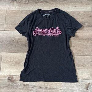 Aeropostale Women's Charcoal Tee with Pink Logo